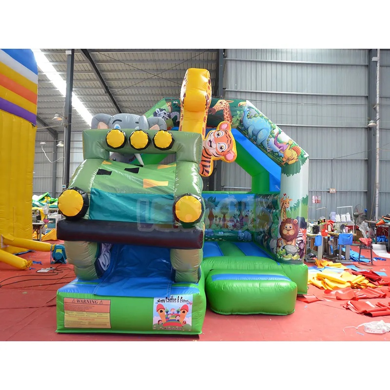 Kids Outdoor Zoo - Safari Jeep Theme Inflatable Bounce House