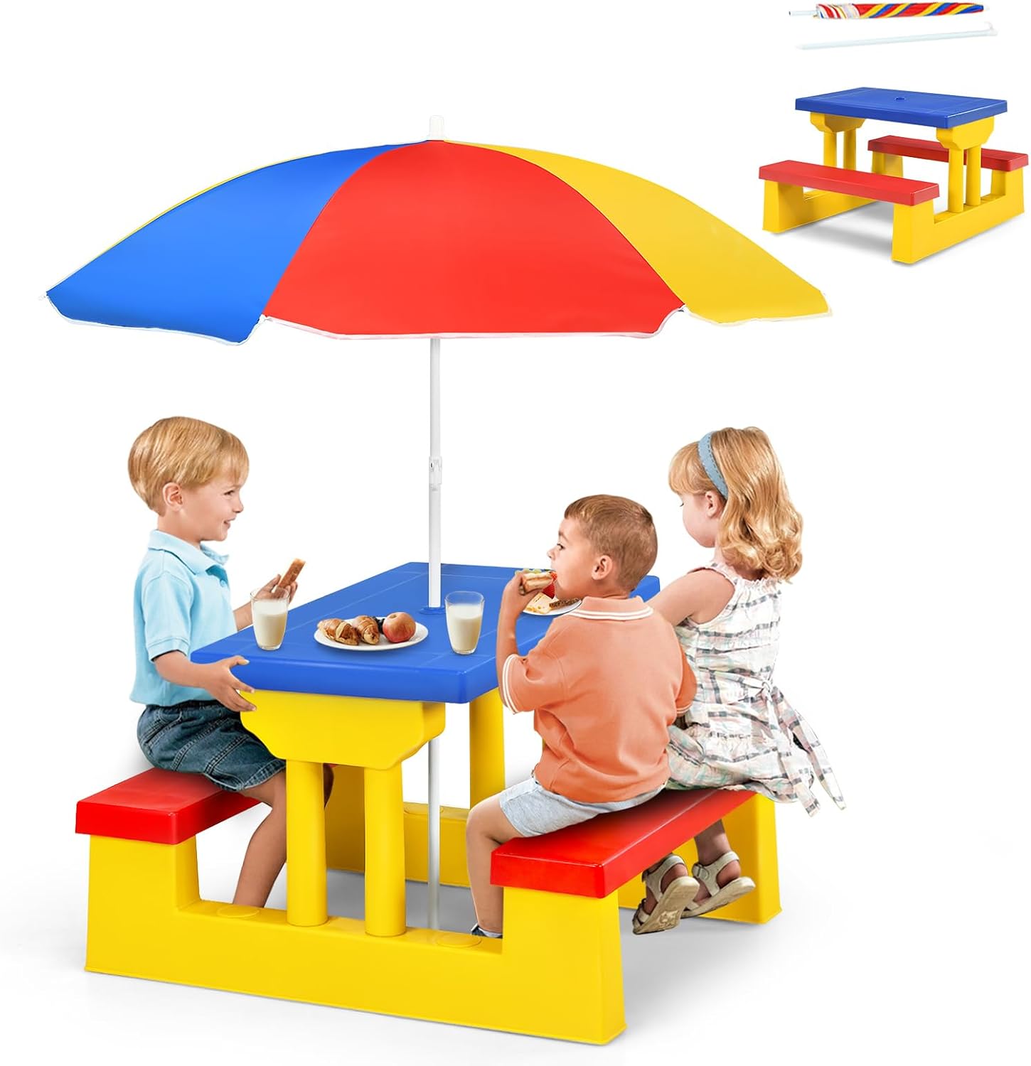 Kids Outdoor Bench With Umbrella - ARMILE Kids Picnic Table, Kids Indoor