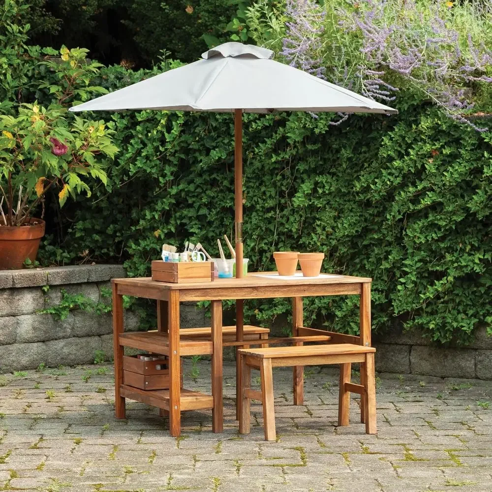Kids Outdoor Crat Table, Bench - đánh giá và giá Kids Outdoor Bench With Umbrella