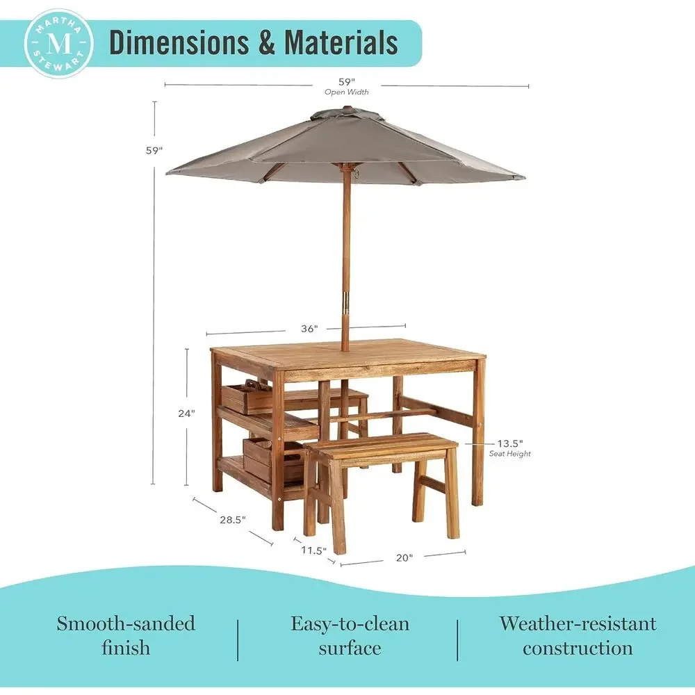 Kids Outdoor Crat Table, Bench - đánh giá và giá Kids Outdoor Bench With Umbrella