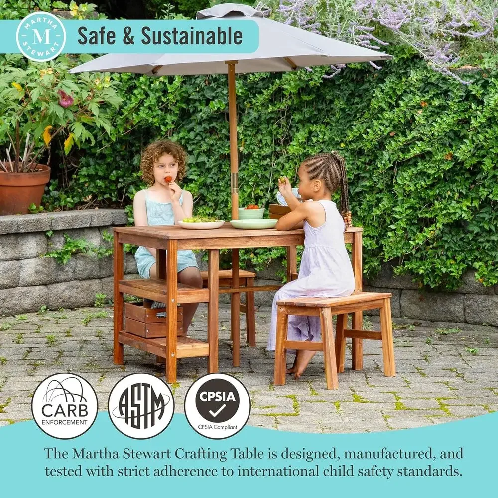 Kids Outdoor Crat Table, Bench - đánh giá và giá Kids Outdoor Bench With Umbrella