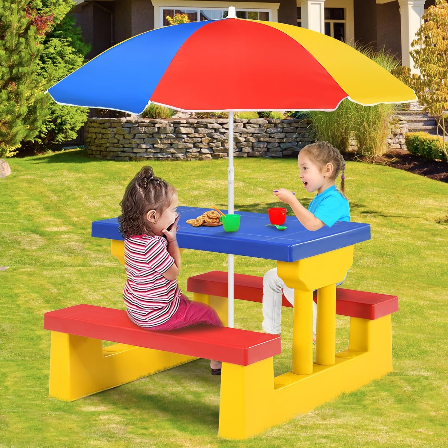 ARMILE Kids Picnic Table, Kids - đánh giá và giá Kids Outdoor Bench With Umbrella