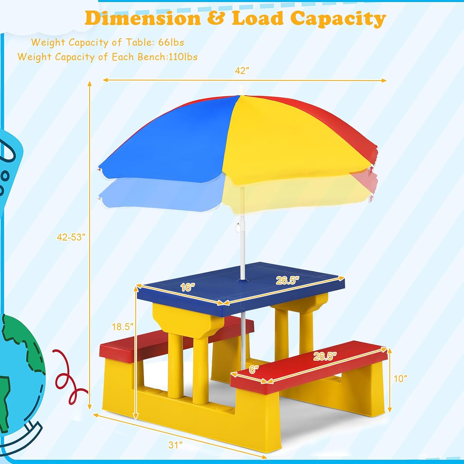 ARMILE Kids Picnic Table, Kids - đánh giá và giá Kids Outdoor Bench With Umbrella