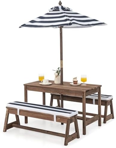 Kids Picnic Table, Outdoor Woo - đánh giá và giá Kids Outdoor Bench With Umbrella