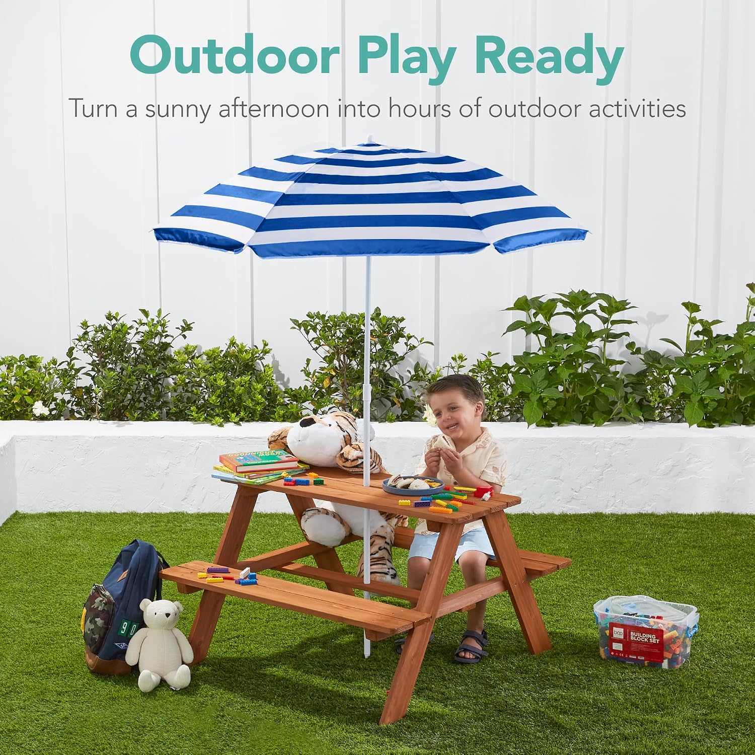 Wooden Kids Picnic Table with  - đánh giá và giá Kids Outdoor Bench With Umbrella